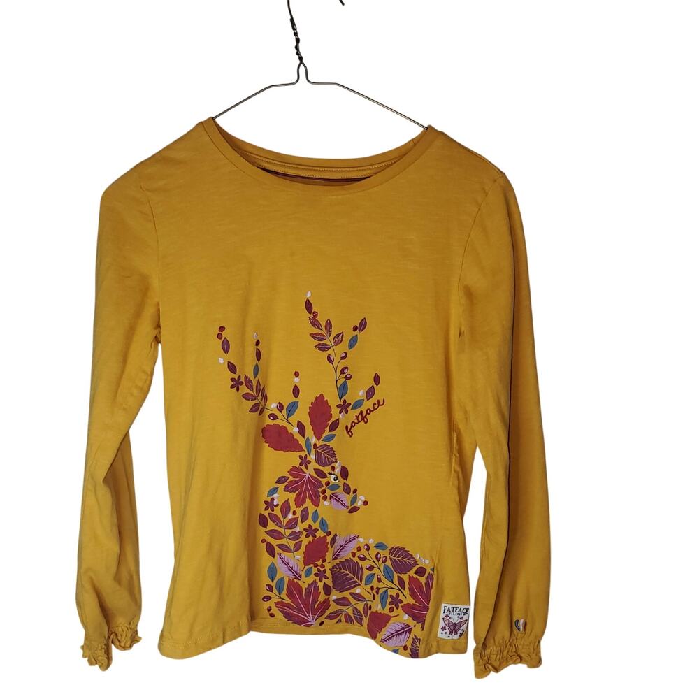Fat Face Girls 11/12 Embroidered Long Sleeve Floral Tee Cotton Mustard Yellow